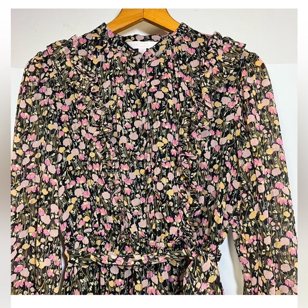 NEW Floral Lauren Conrad Ruffle Dress GOLD detail - Picture 6 of 10